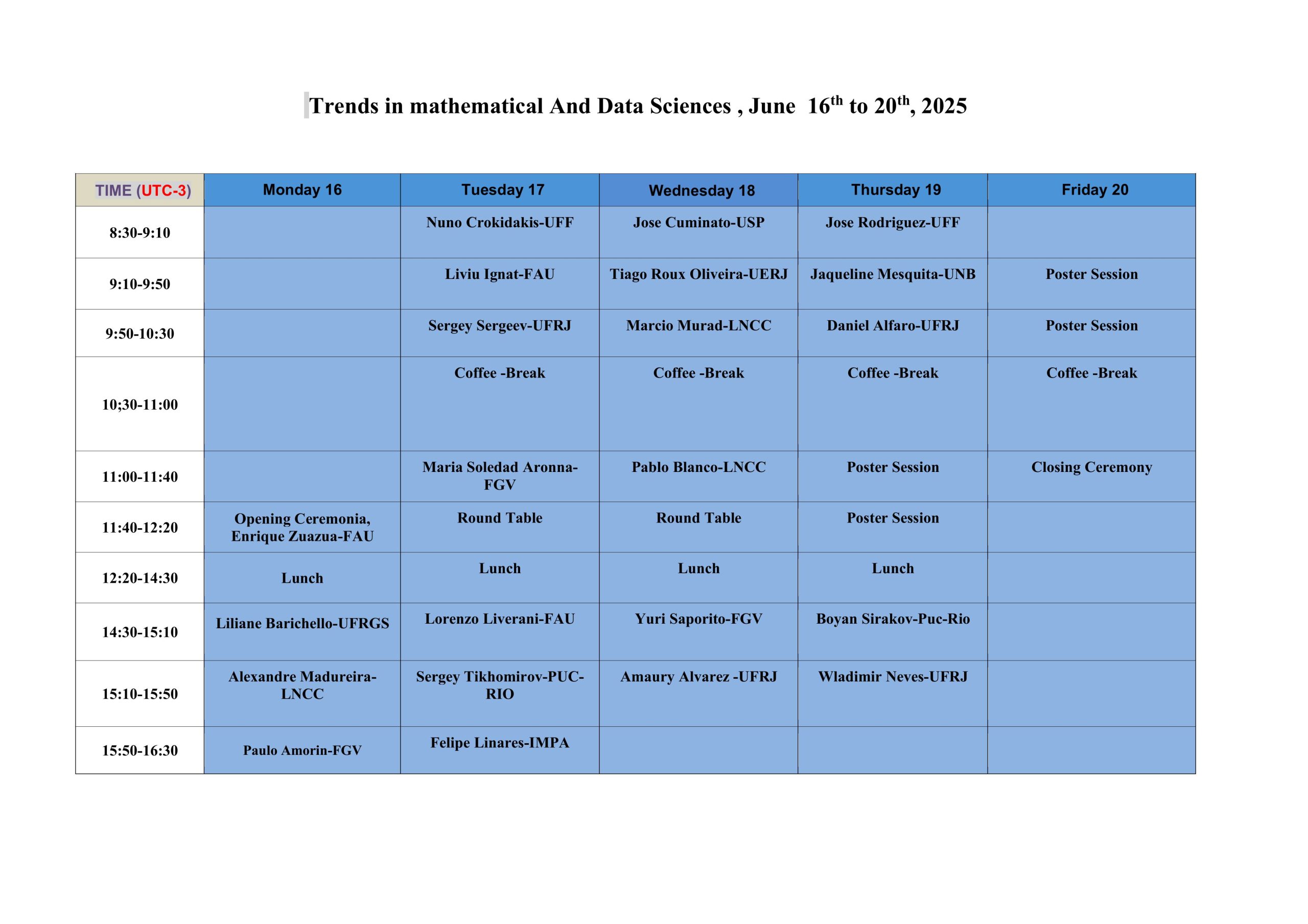 Schedule for Trends in Mathematical and Data Sciences (1)